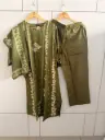 Olive Green & Beige printed pure cotton 3-piece kurta set