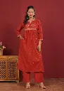 Rust Flex Cotton Straight Kurta Set with Embroidered Yoke
