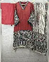 Rust Red & Teal Blue Crepe Printed 3-Piece Kurta Set