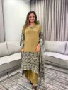 Olive Green & Teal Blue Crepe Printed 3-Piece Kurta Set