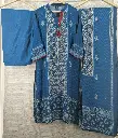 Blue & Cream Muslin Crepe Printed 3-Piece Kurta Set