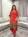 Red & Green Bandhani Print Natural Crepe Kaftan Set