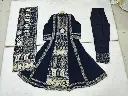 Navy Blue Printed & Embroidered Muslin Georgette Anarkali Set