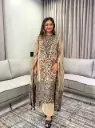 Grey & Black Muslin Crepe Printed 3-Piece Kurta Set