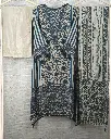 Blue & Cream Muslin Crepe Printed 3-Piece Kurta Set