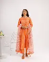 Orange & Peach Striped Pure Cotton 3-Piece Kurta Set