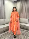 Orange & Peach Striped Pure Cotton 3-Piece Kurta Set
