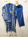 Royal Blue Printed Pure Cotton 3-Piece Kurta Set