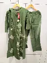 Olive Green Thread Embroidery Pure Cotton Suit Set