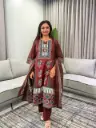 Brown & Maroon Ethnic Print Pure Cotton 3-Piece Kurta Set