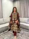 Maroon & Brown Ethnic Print Pure Cotton 3-Piece Kurta Set