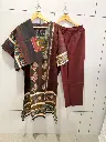 Maroon & Brown Ethnic Print Pure Cotton 3-Piece Kurta Set