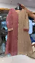 Dusty Rose & Beige Color-Blocked Pure Mull Chanderi 3-Piece Kurta Set