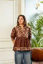 Brown Embroidered Pure Mull Cotton Peplum Top