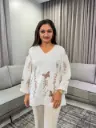 Ivory White Butterfly & Vine Embroidered Pure Mull Cotton Top