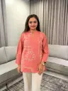 Dusty Rose Abstract Embroidered Pure Mull Cotton Top