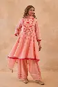 Peach Embroidered Pure Mull Mull Cotton 3-Piece Co-Ord Set