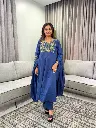 Royal Blue Floral Embroidered Pure Soft Flex Cotton 3-Piece Kurta Set