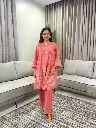 Pink Floral Embroidered Pure Mull Mull Cotton Co-Ord Set
