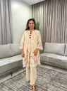 Off-White Floral Embroidered Pure Mull Mull Cotton Co-Ord Set
