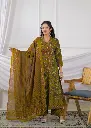 Olive Green Floral Printed Pure Soft Cotton 3-Piece Kurta Set