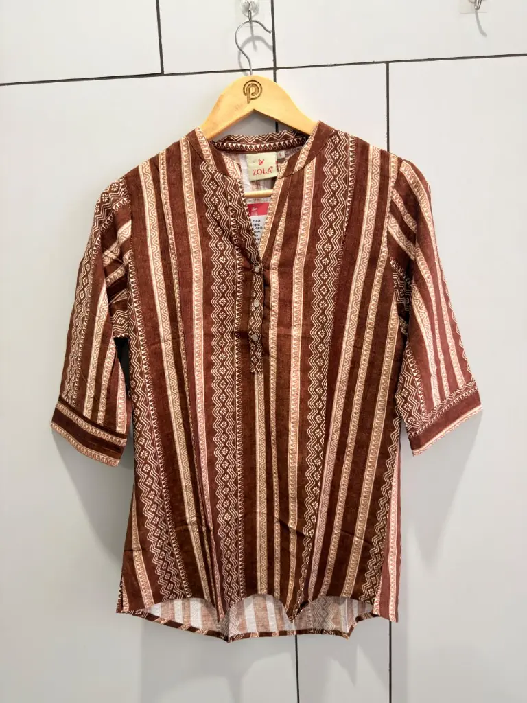 Brown Geometric Printed Pure Imported Linen Tunic