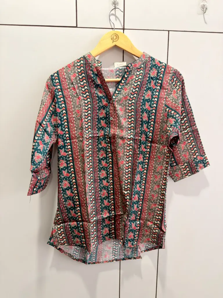 Teal Blue & Floral Printed Pure Imported Linen Tunic