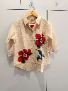 Beige Hand-Painted Floral Pure Imported Linen Shirt