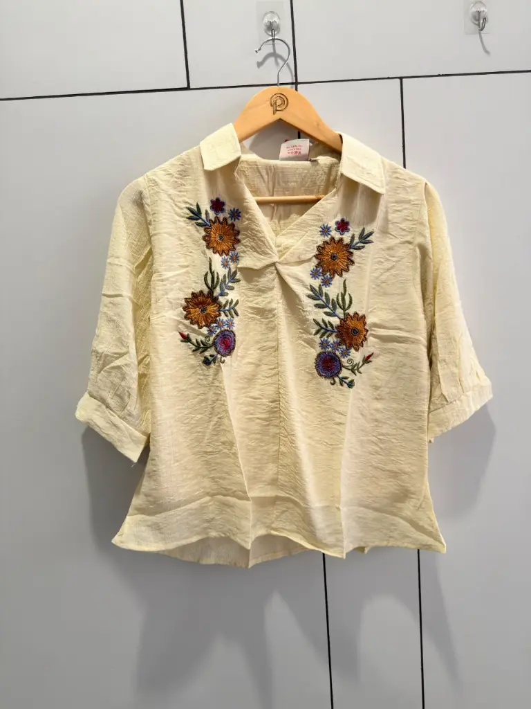 Yellow Embroidered Pure Imported Linen Top