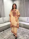 Beige Floral Print Premium Viscose Lenzing Kaftan Co-ord Set