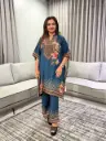 Teal Blue Floral Print Premium Viscose Lenzing Kaftan Co-ord Set