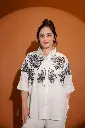 White Cotton Black Embroidered Shirt Top