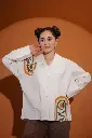 White Cotton Sunshine Plant Brush Printed Shirt Top