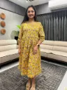 Yellow Pure Cotton Floral Printed A-line Dress