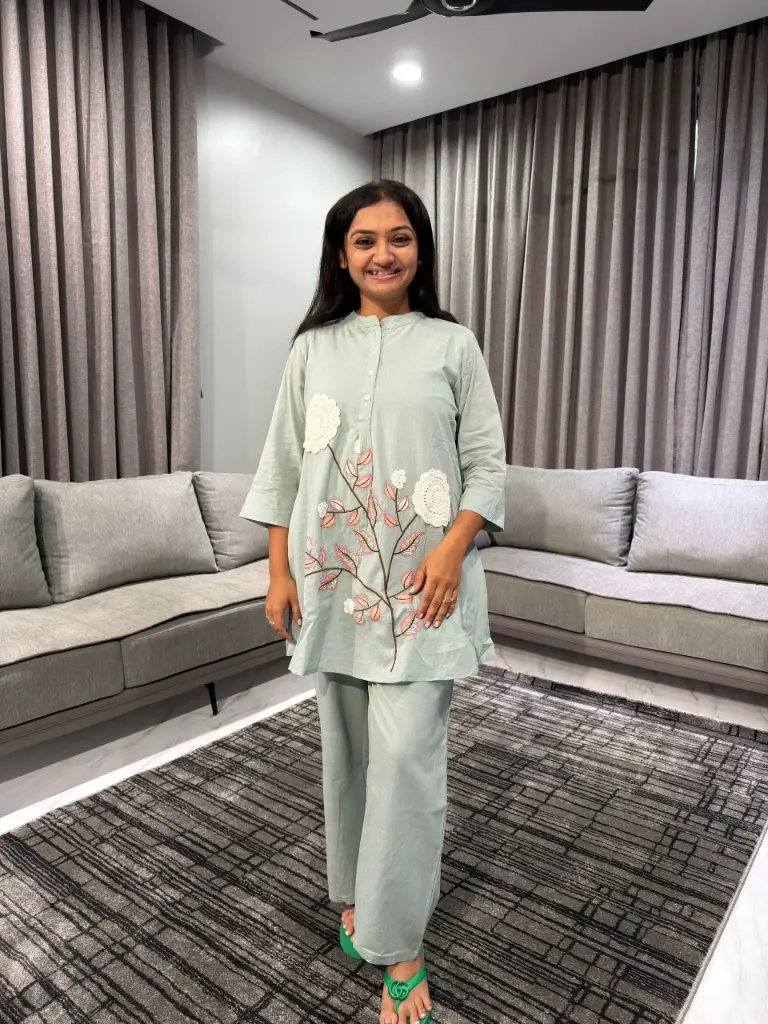 Green Serenity Patch embroidery Co-ord 