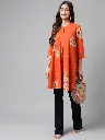 Orange Cotton Floral Printed Flared Tunic