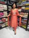 Rust Orange Mull Chanderi Handwork 3-Piece Suit Set with Dupatta
