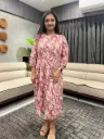 Mauve Pure Cotton Floral Printed Gathered Maternity Kurta
