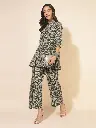 Olive Green Pure Cotton Ethnic Motifs Printed A-Line Co-Ord Set