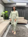 Pista green Cotton Printed Co-ord Set
