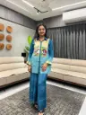 Teal Beads & Sequin Embellished Crepe Co-Ord Set