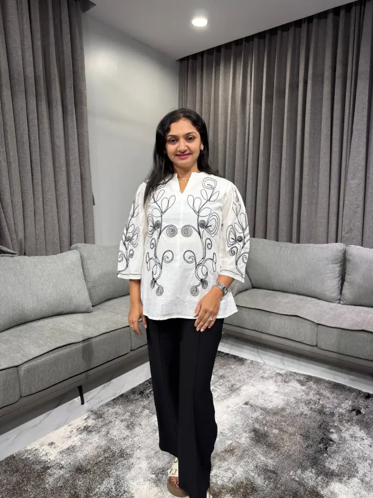 Ivory Noir Dori Embroidered Top