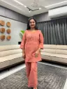 Peach Cotton Embroidered Cord Set