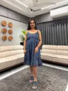 Navy Blue Pure Cotton Abstract Printed A-line Dress