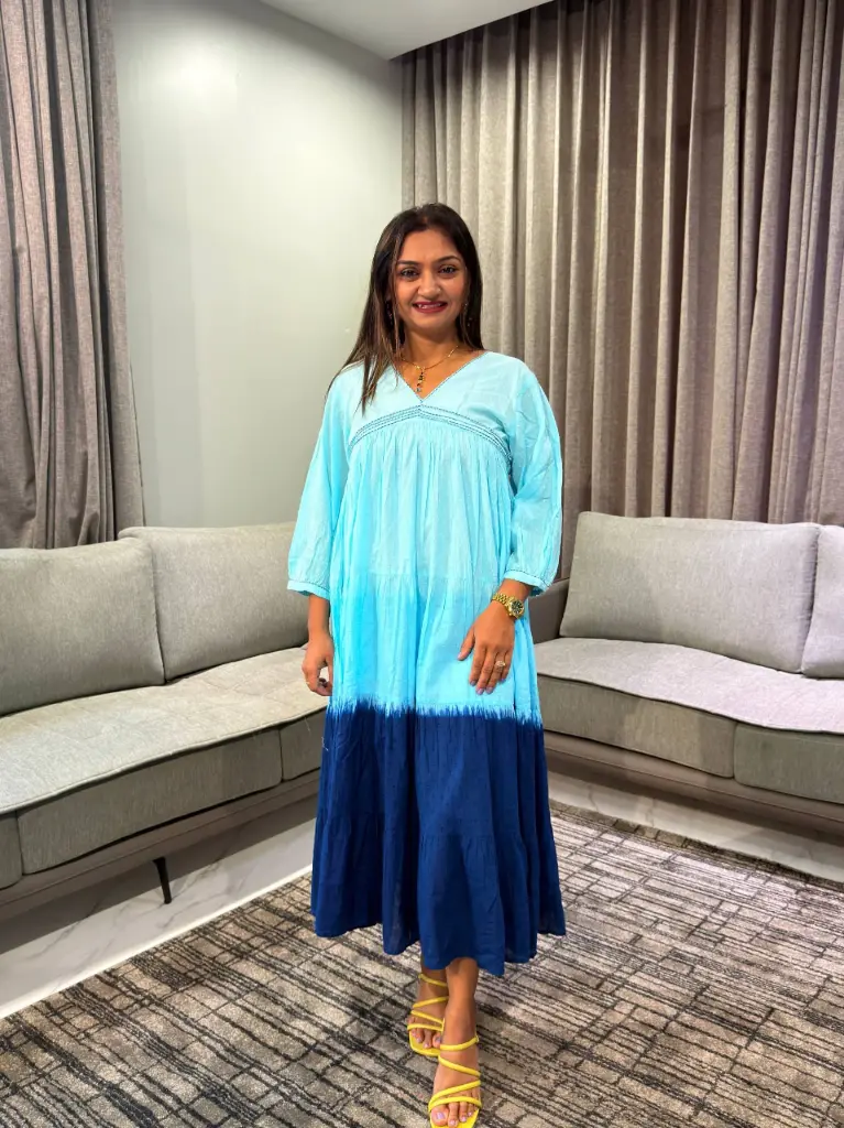 Sky Blue Ombre Dobby Cotton Dress