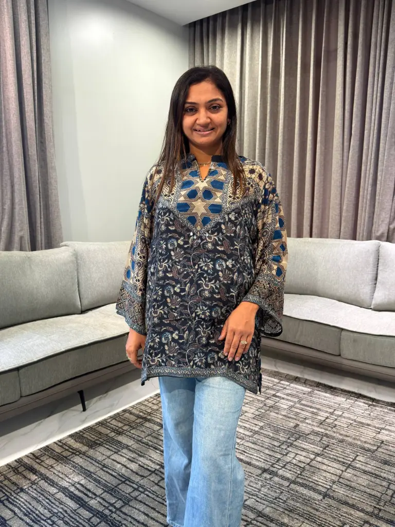 Midnight Elegance Printed Crepe Shirt