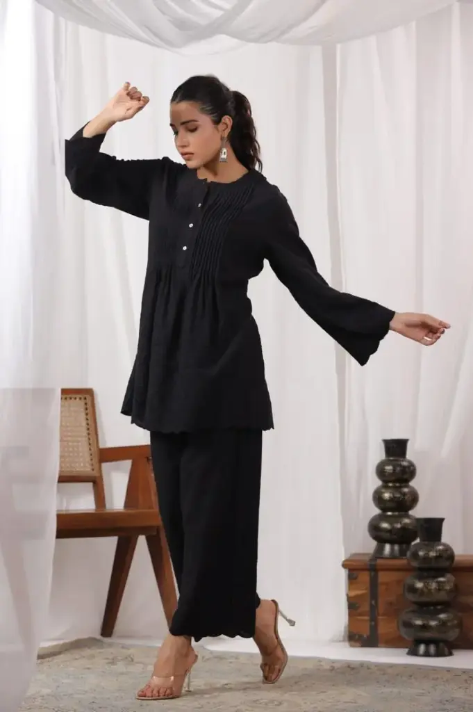 Midnight Grace Embroidered Cotton Kurta Set