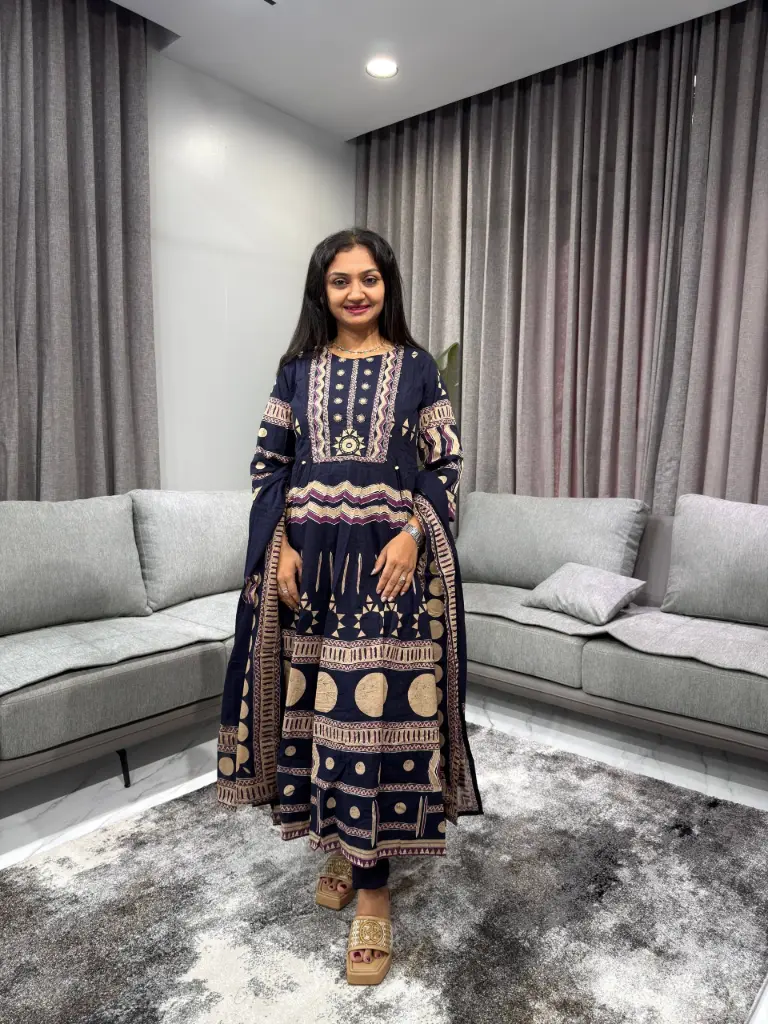 Midnight Royal Geometric Anarkali Set