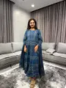 Teal Elegance Geometric Anarkali Set
