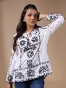 Ethnic Motifs Embroidery Tie-Up Neck Cotton Top